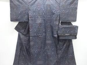 未使用品　花更紗模様織り出し本場泥大島紬着物